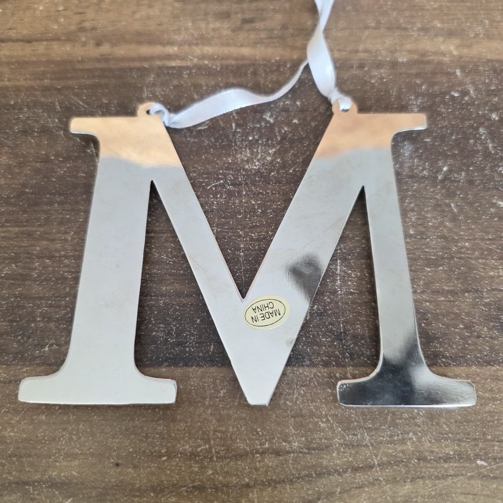 St Nicholas Square Silver Rhinestone Letter "M" Christmas Ornament Decoration - Picture 5 of 7